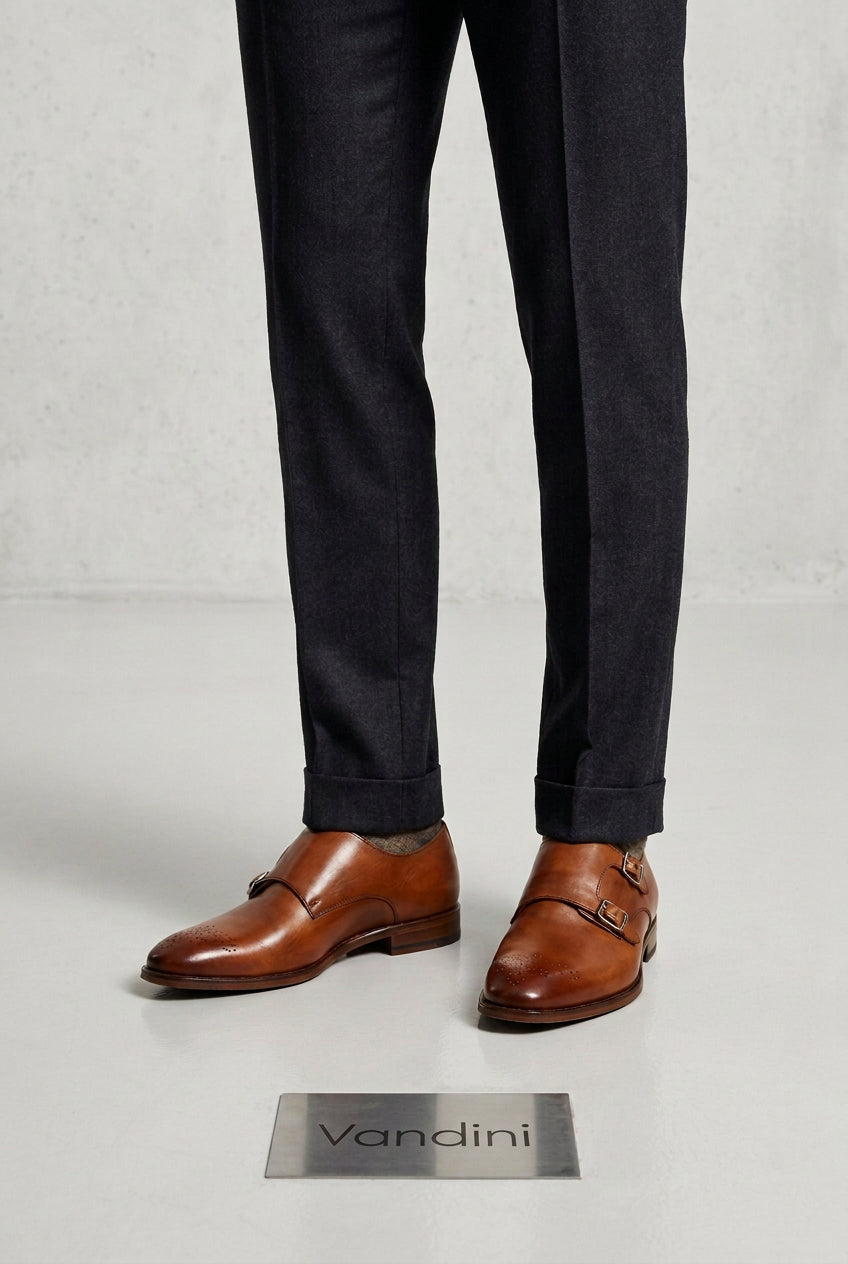 VANDINI TAN DOUBLE BUCKLE MONK SHOE