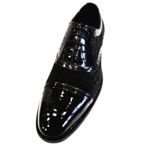 Regent - Black Suede Brogue with Patent Accents