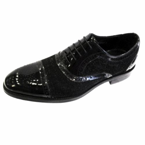 Regent - Black Suede Brogue with Patent Accents