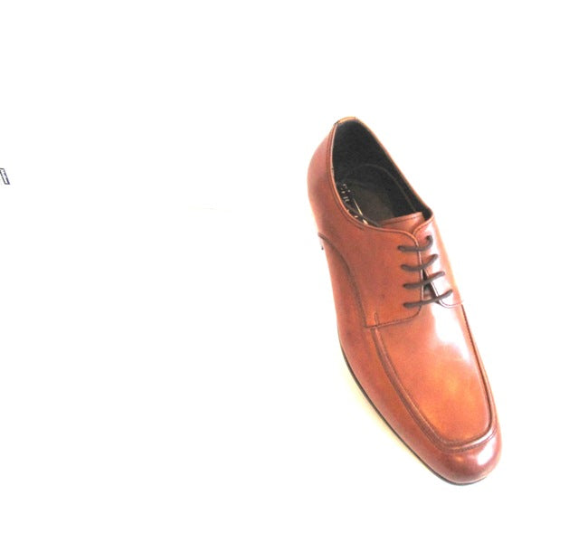 "Men's Wide-Front Tan Leather Lace-Up Shoes with Toe Piping Detail – Classic Style & Comfort"