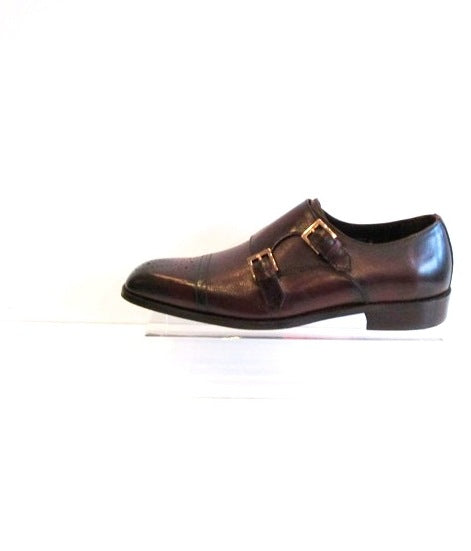 "Bordo Majesty: Double-Buckle Semi-Square Toe Men's Shoe" Name: "The Regal Buckle"