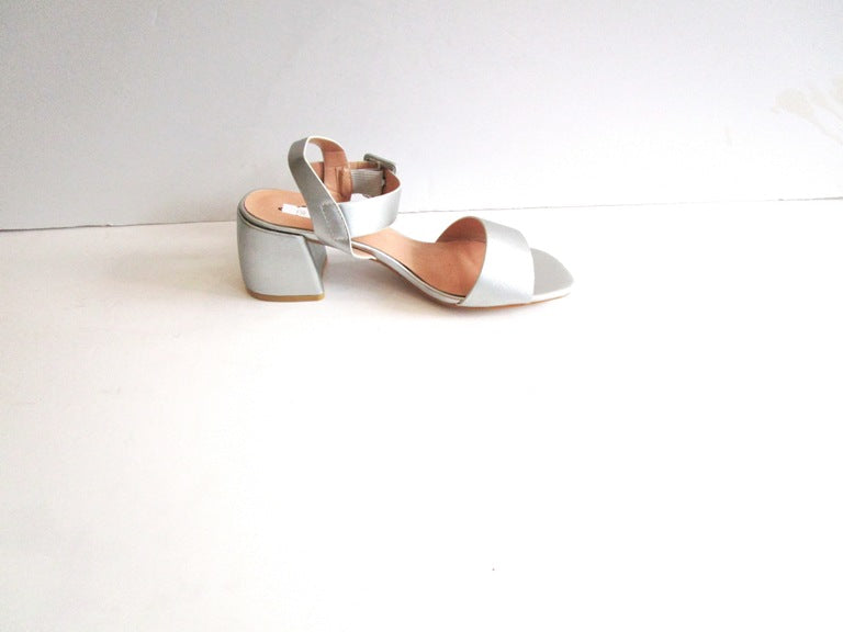 "Silver Elegance Block Heel Sandal with Ankle Strap