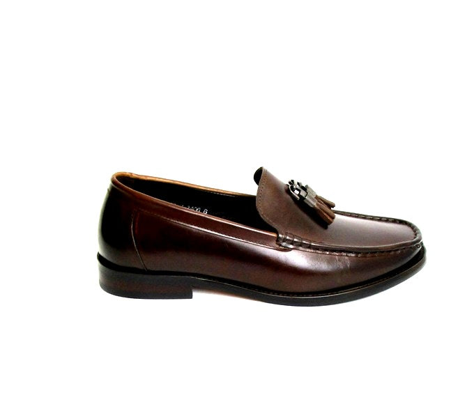 CHARLIE .TASSELED CHOCOLATE PREMIUM LEATHER LOATHER
