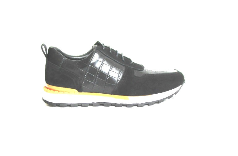 "Bold Animal Print Leather Trainer with Suede Accents, Cushioned Interior & EVA Sole"