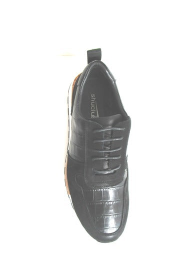 "Bold Animal Print Leather Trainer with Suede Accents, Cushioned Interior & EVA Sole"