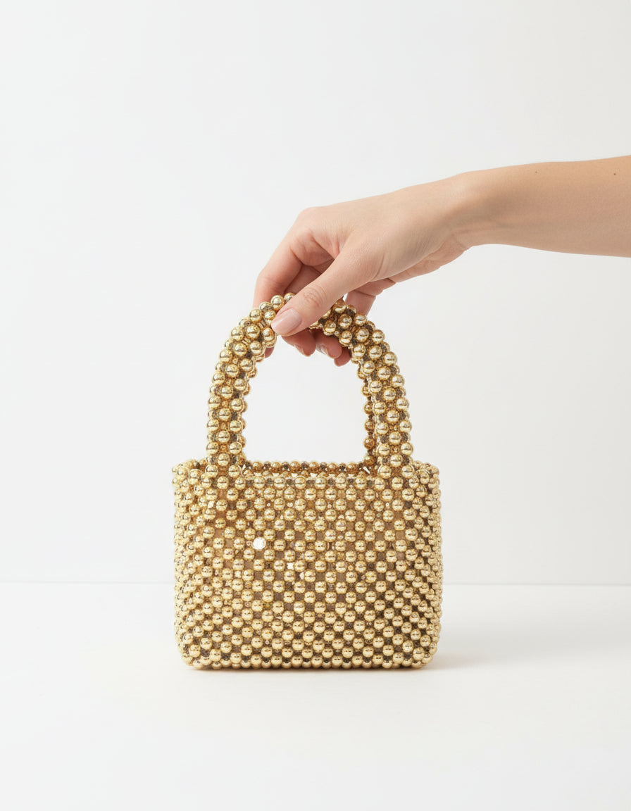GOLD COLOUR HAND MADE BEADED HAND BAG