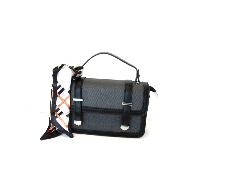 Dual-Compartment Crossbody Satchel with Faux Leather & Hessian
