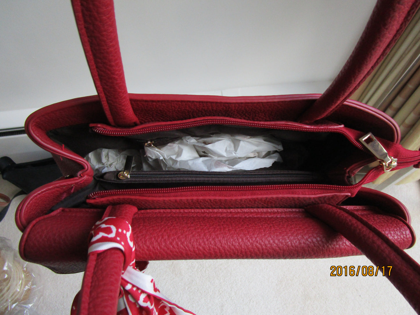 Scarlet Charm” — Red Statement Bag with Designer-Inspired Baby Scarf