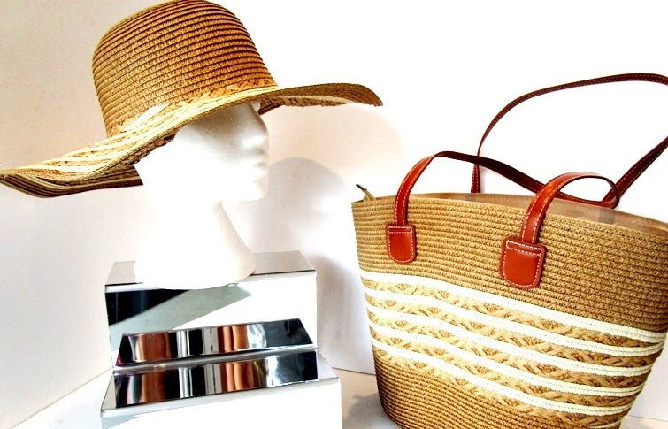Sun- : Chic Two-Piece Set: Straw Hat & Matching Bag for Effortless Sumer just restocked