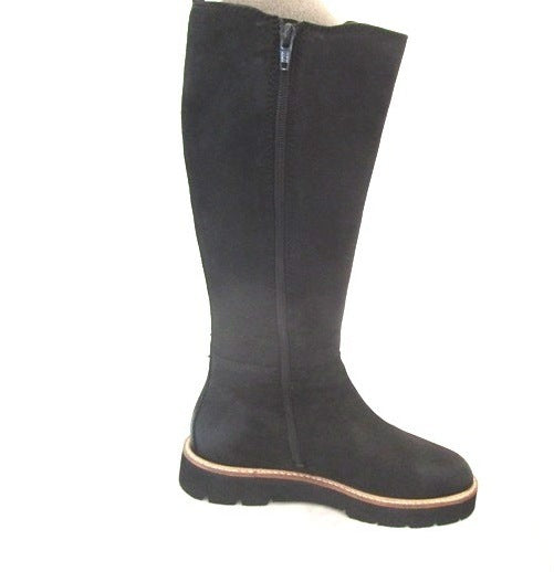 RAVELS ,KNEE HIGH ZIP UP LEATHER NUBUCK BLACK BOOT