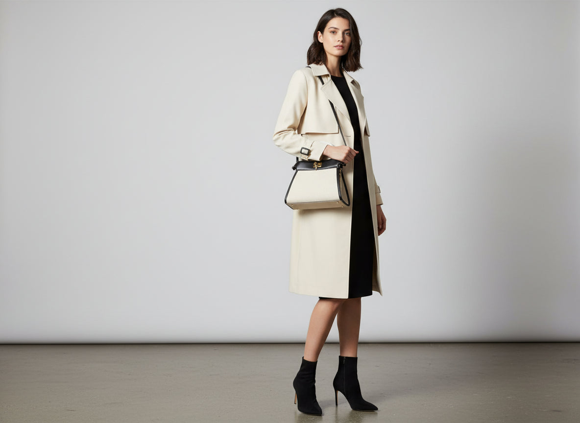 black hand bag with hesian black faux leather