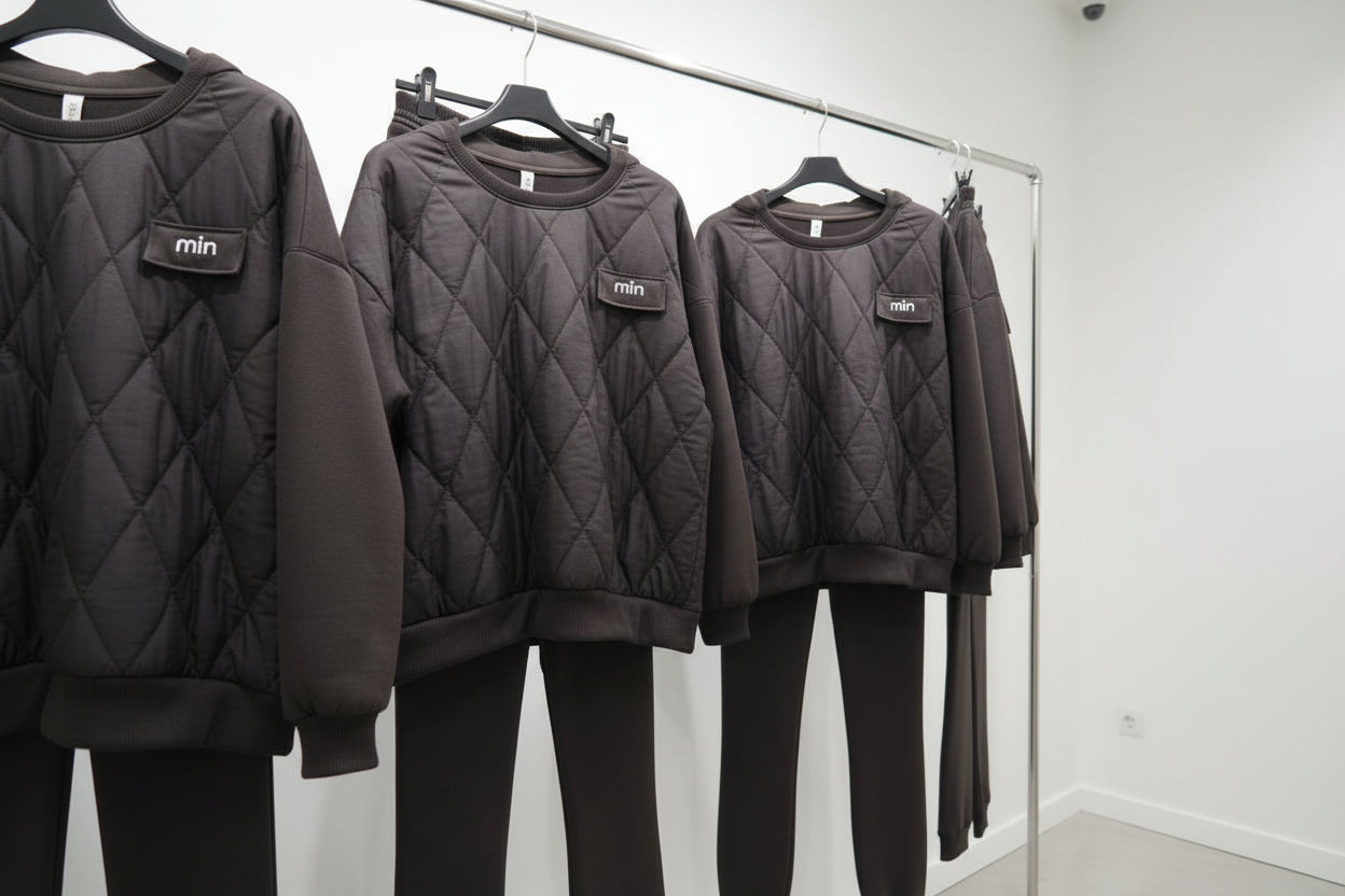 brown quilted co-ord with min motive than can be removed