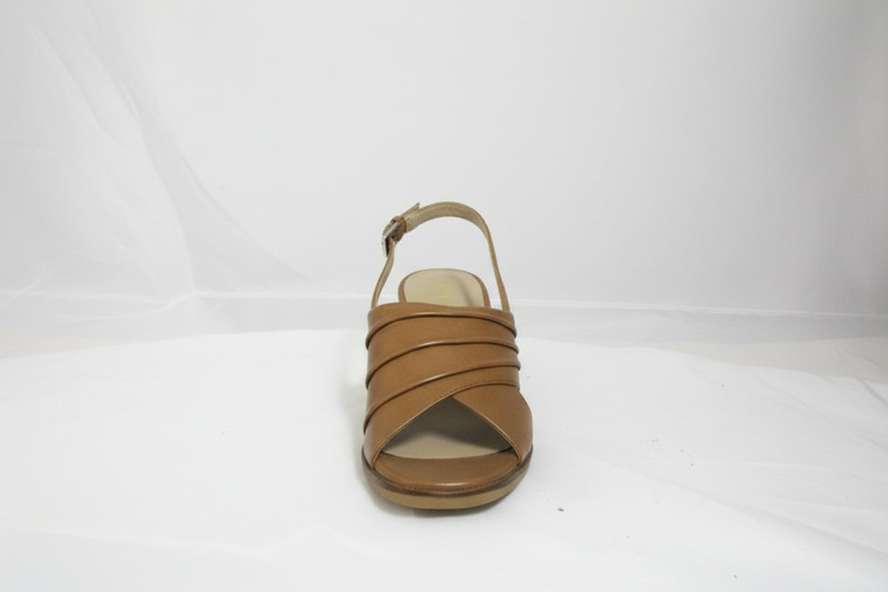 TAN WOODEN HEEL SLING BACK RAVELS SANDAL HIGH HEE