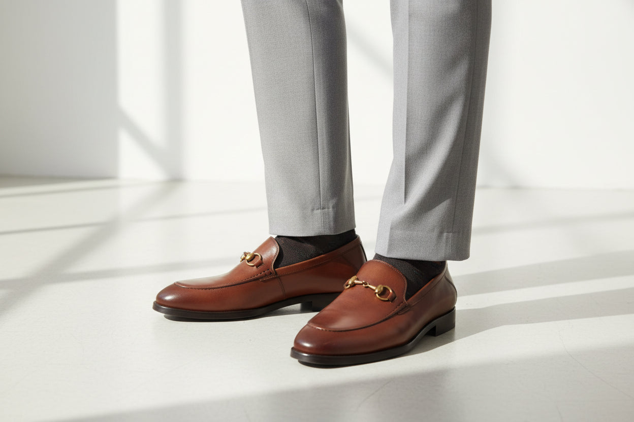 TAN LEATHER SLIP ON LOATHER
WITH HORSE BIT BAR