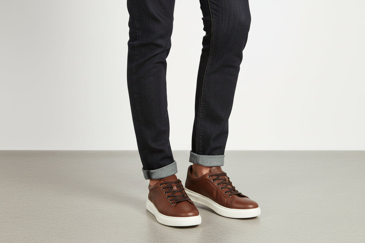 HARRY LUXURY LACE UP TAN TRAINERS SOFT PREMIUM LEATHER WITH EXTRA INNER PADING FOR COMFORT