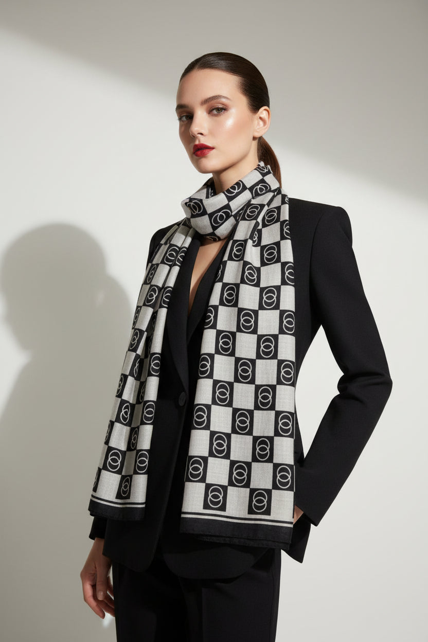 unique designer inspired black and grey scarf