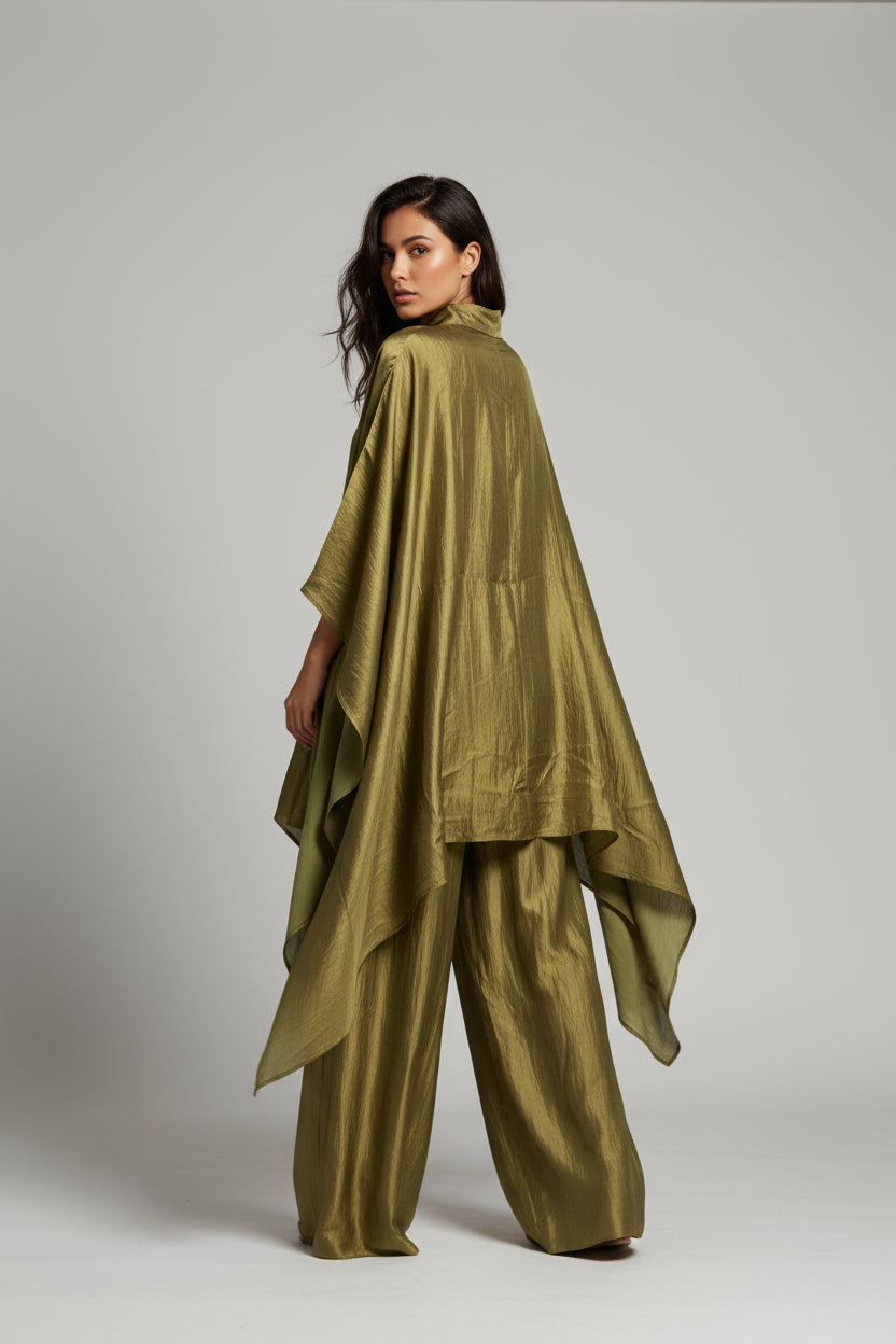 olivegreen stunning co ord top and wide leg trouses
