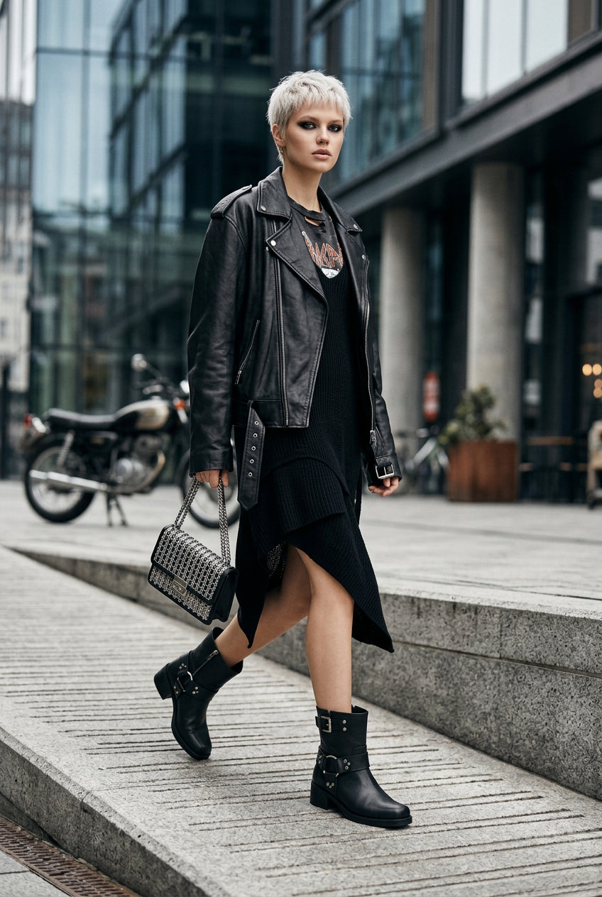 leather biker boot female