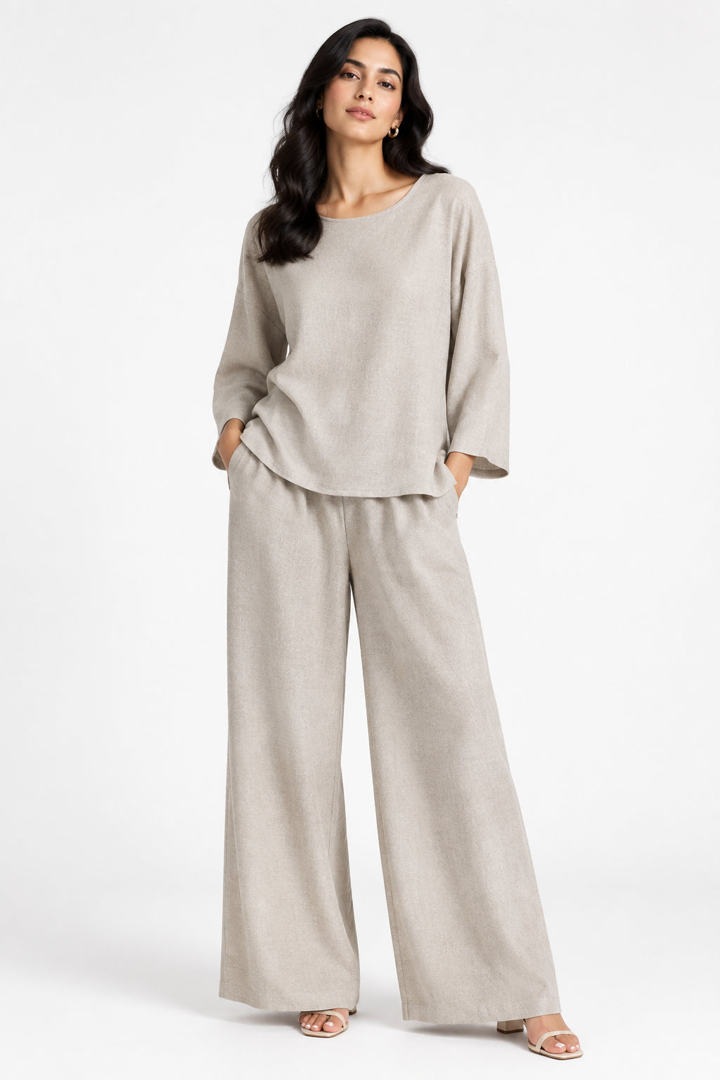 BIEGE CO ORD WITH TROUSES AND TOP FINE KNIT 