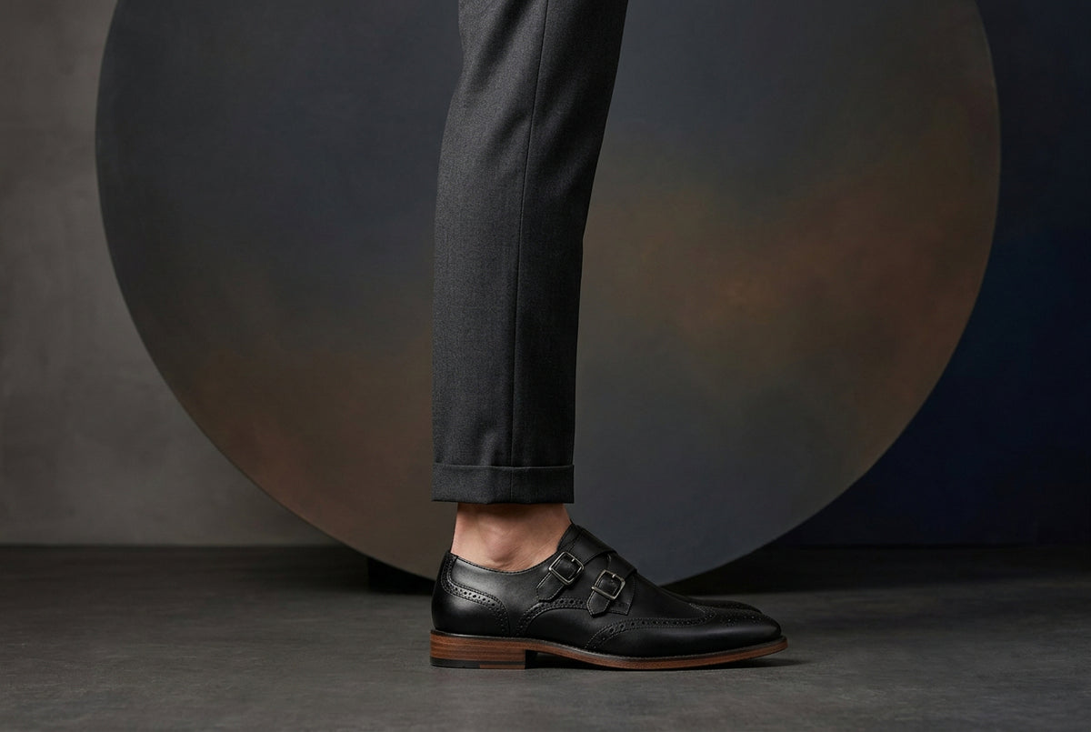 VANDINI ,BLACK DOUBE BUCKLE  MENS SHOES 