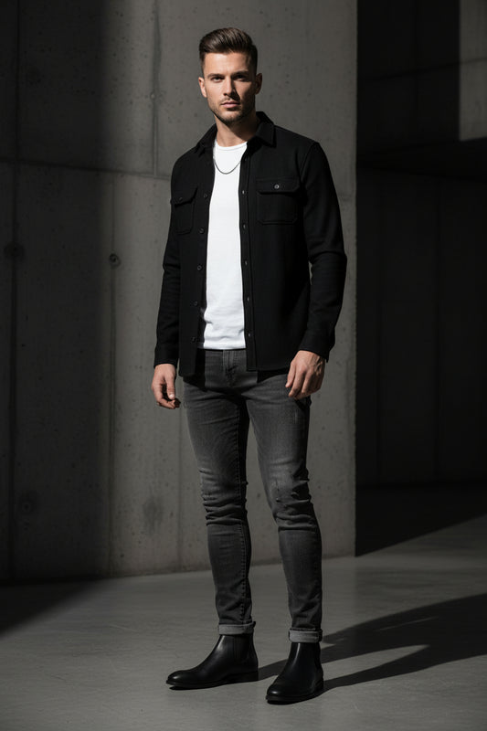SOFT LEATHER BLACK BOOT WITH ELASTIC GUSSET STACK SOLE 