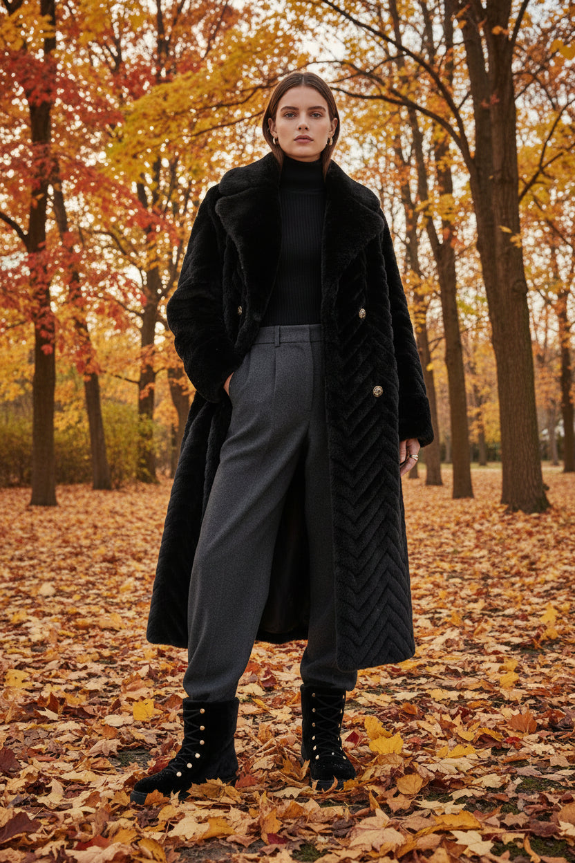 FAUX FUR  KNEE LENTH WARM COAT 