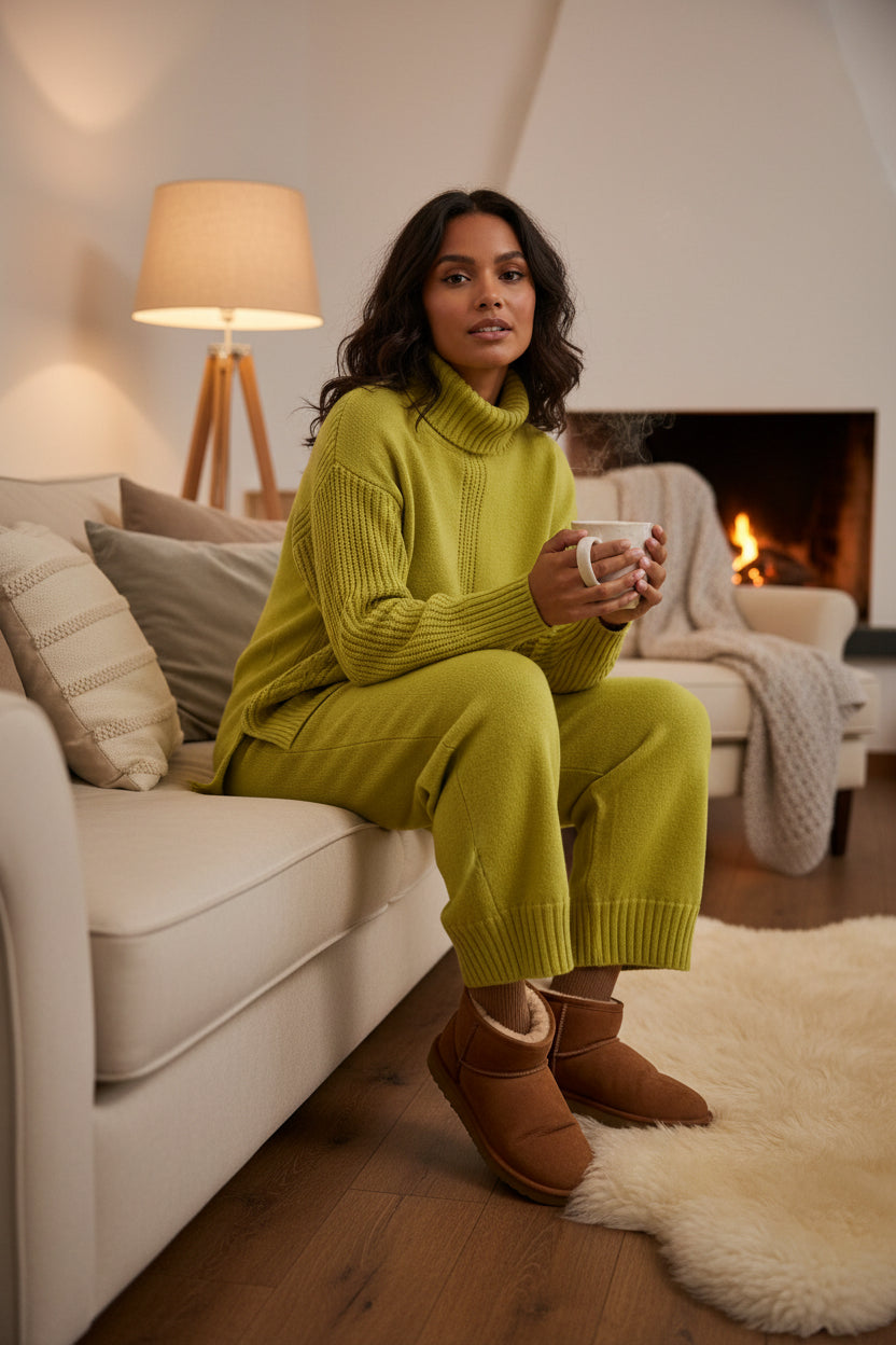 lime green soft wool co ord 