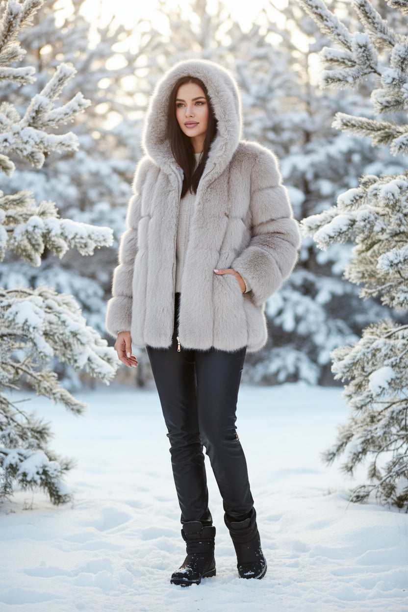 PHEBE ,FAUX FUR ZIP UP JACKET