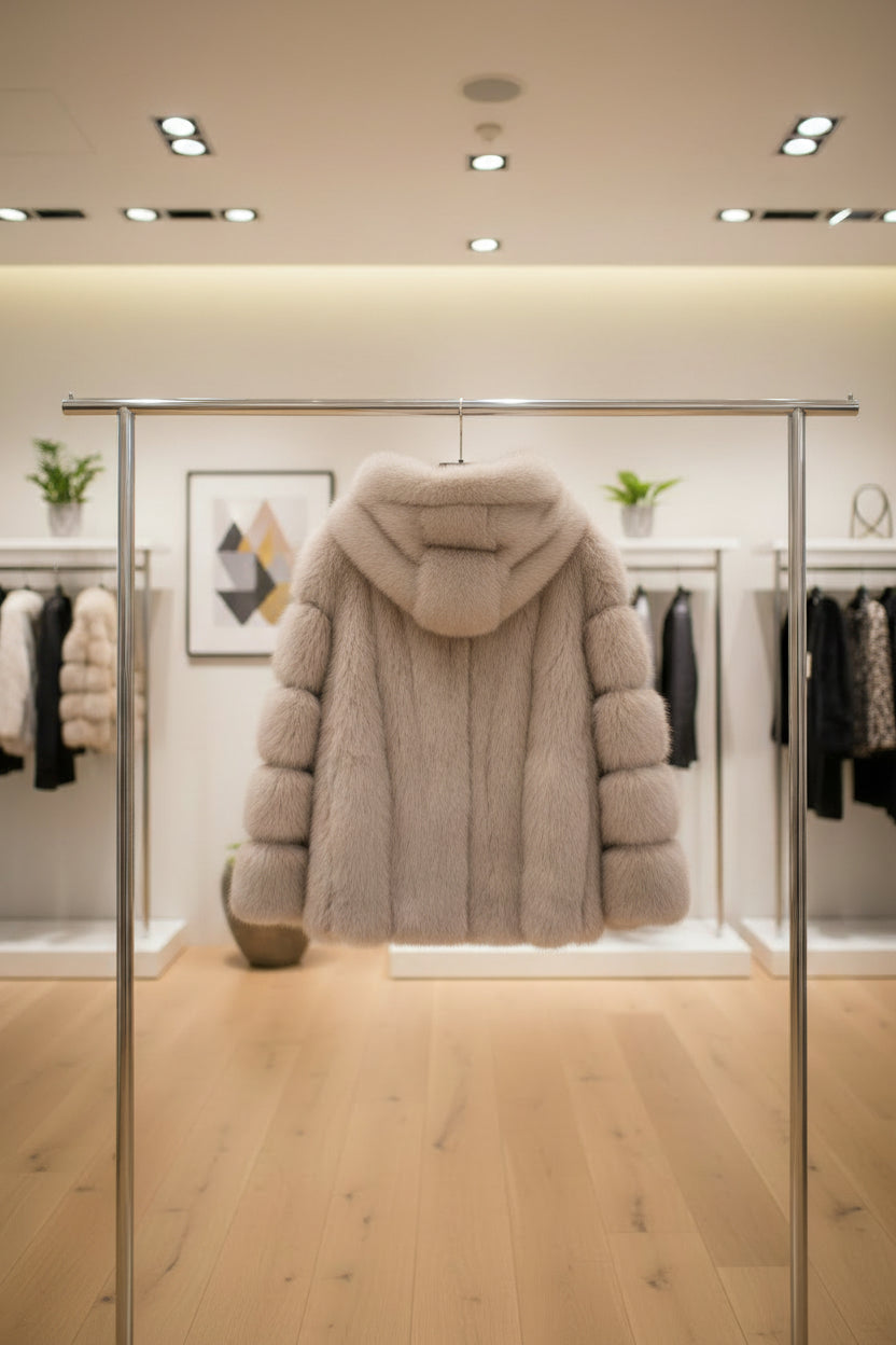 FAUX FUR ZIP  HOODED JACKET