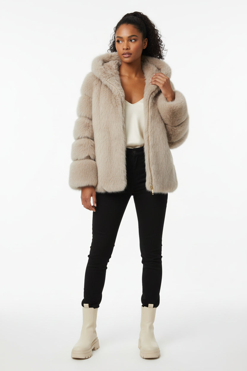 PHEBE,FAUX FUR ZIP UP JACKET