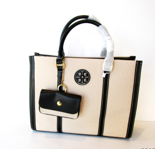 The Luxe Nomad: Tan & Burlap Canvas Purse with Designer Charm 🌾