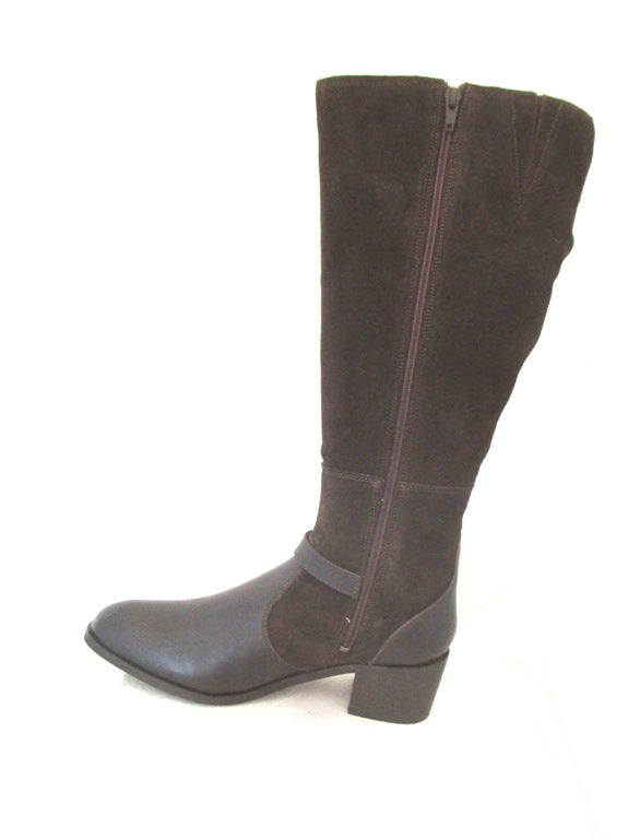 RAVELS ,KNEE HIGH BROWN BOOT LEATHER AND SUEDE MILLITARY DESIGN