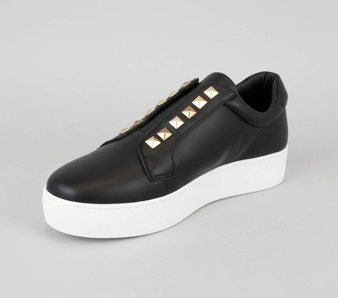 black pump with gold hard wear and white eva sole 