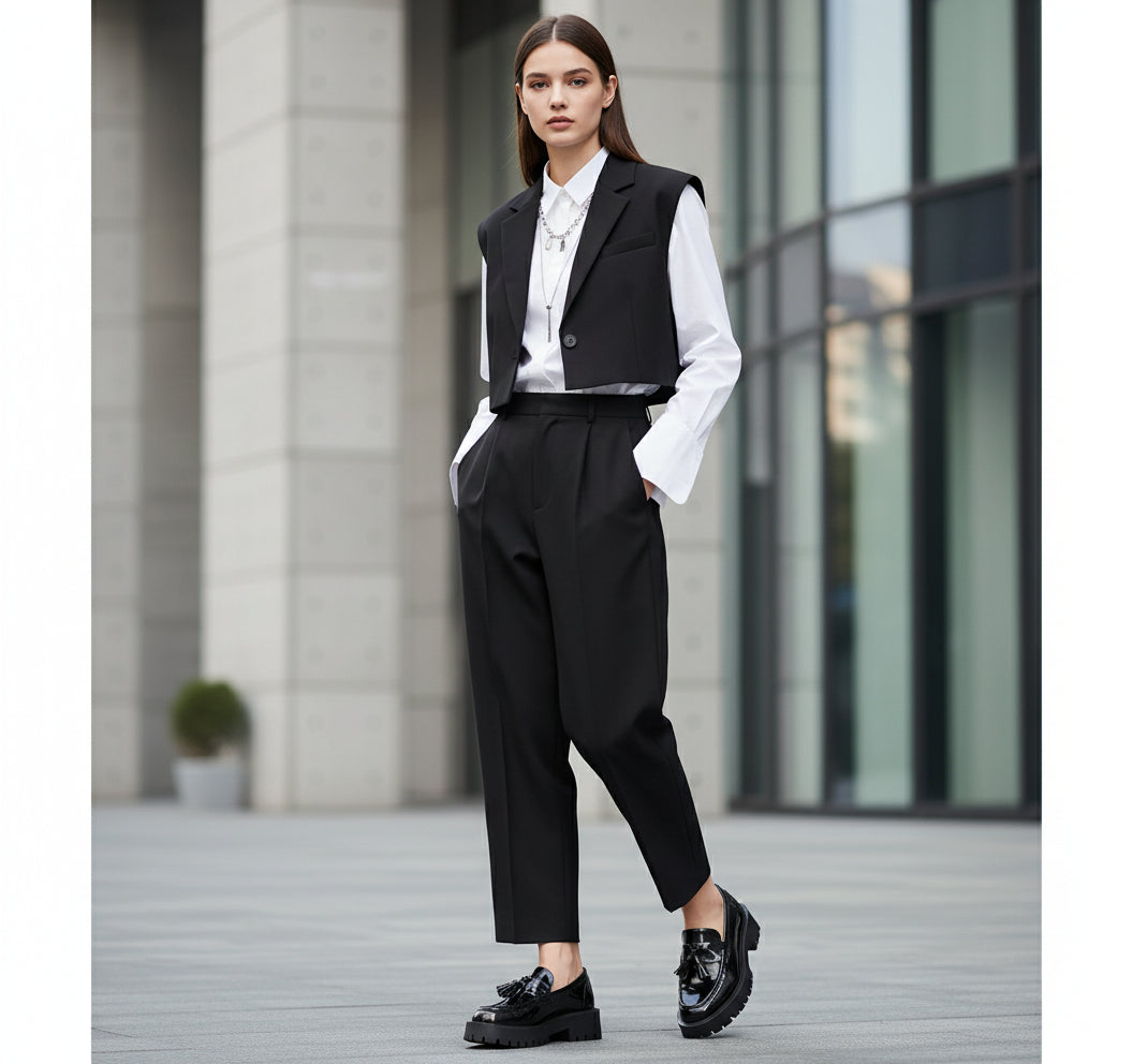 BLACK FLAT FORM TASSELED LOATHER ON CHUNKY SOLE 