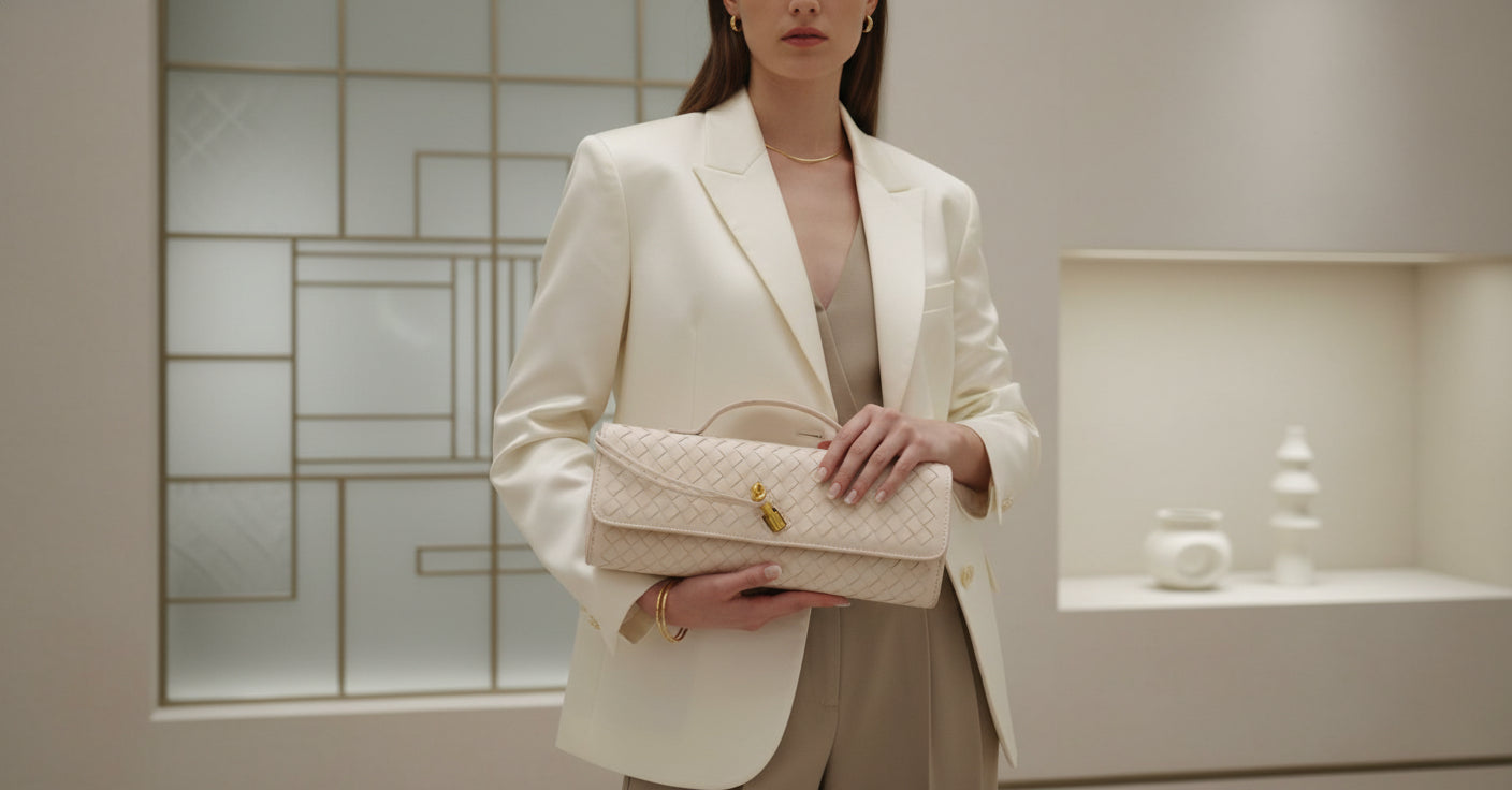 CREAM WOVEN FAUX LEATHER 