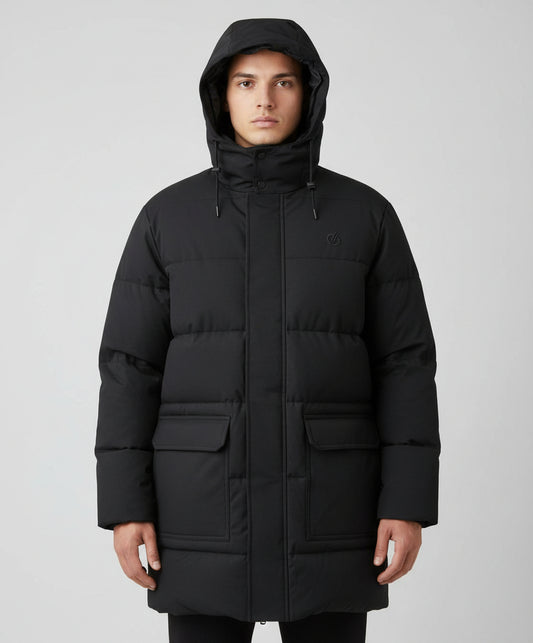 BLACK PUFFER MENS HOODED JACKET 