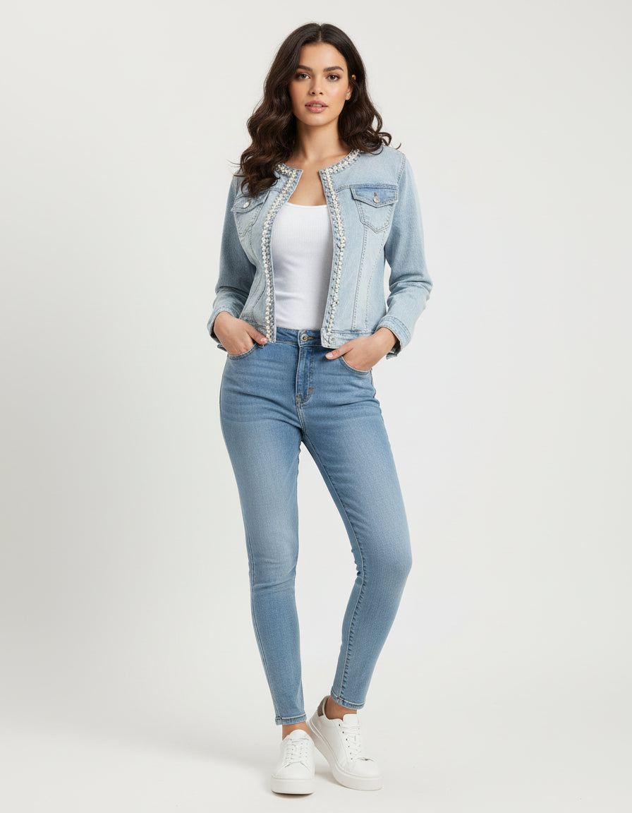 jean jacket with diemonte  details 