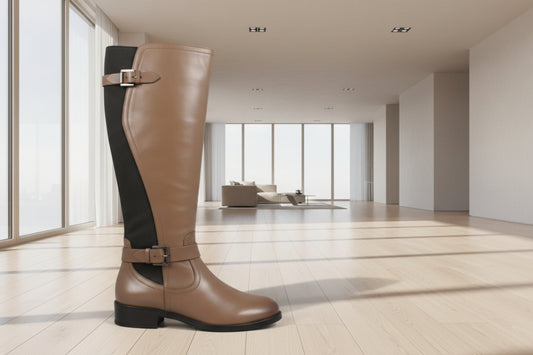 TAN RAVELS KNEE HIGH  ZIP UP WITH ELASTIC GUSSET