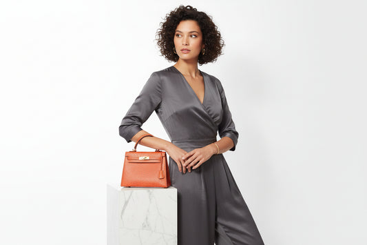 ORANGE OSTRICH PRINT SHORT HANDEL BAG 