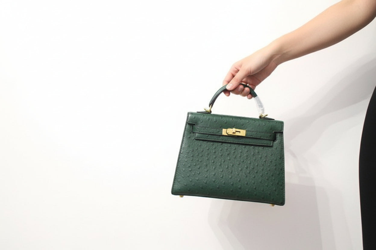 BOTTLE GREEN ANIMAL OSTRICH PRINT 