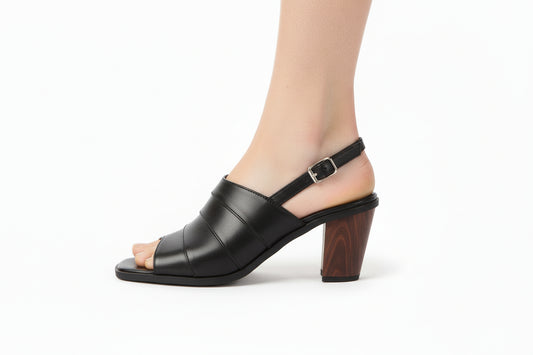 dark wooden heel black threeinch heel with strap