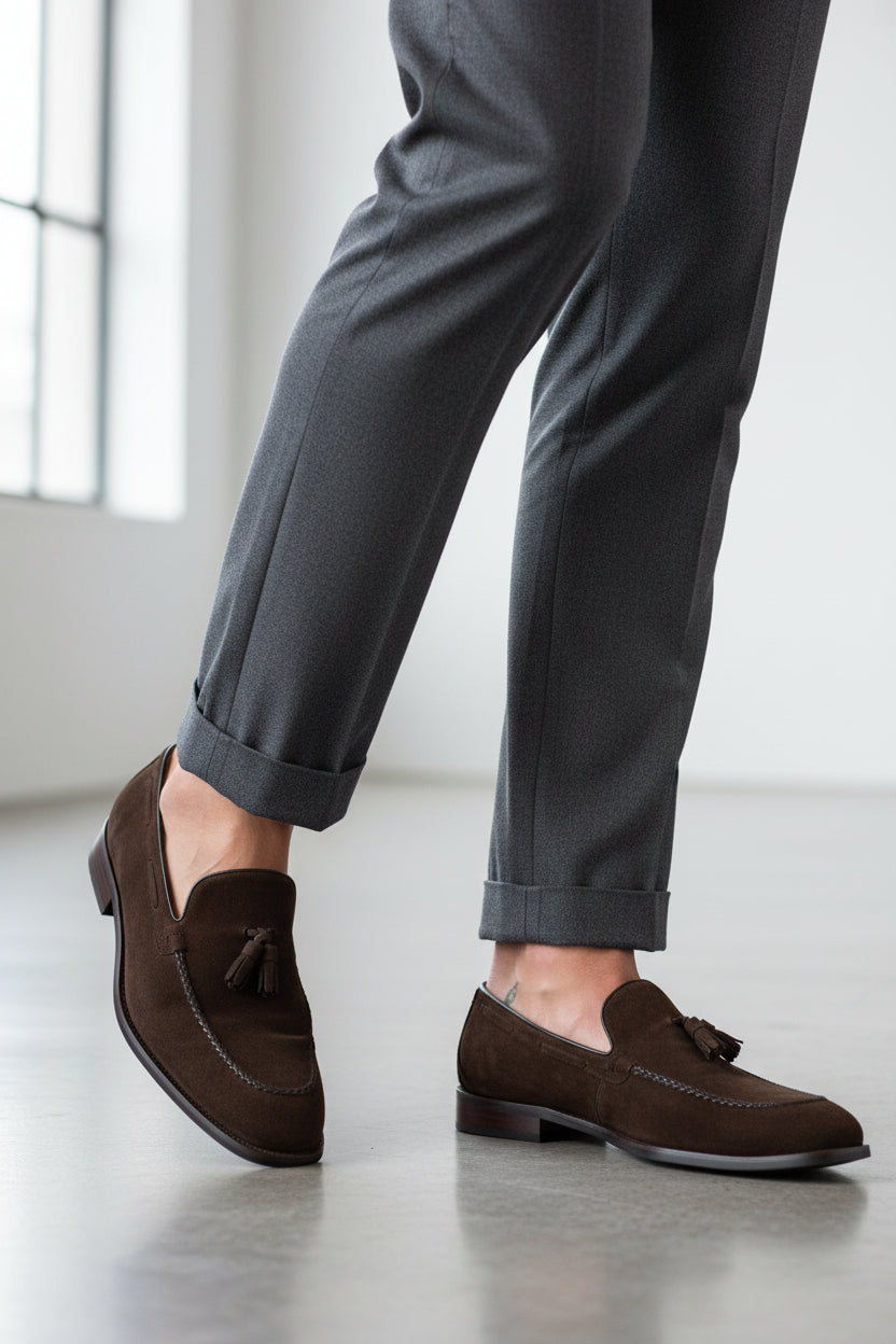 BROWN SUEDE TASSELED 