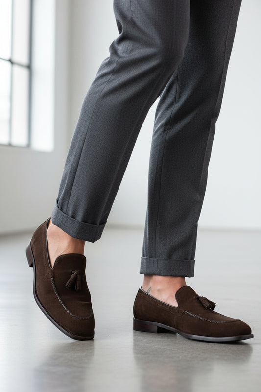 BROWN SUEDE TASSELED 