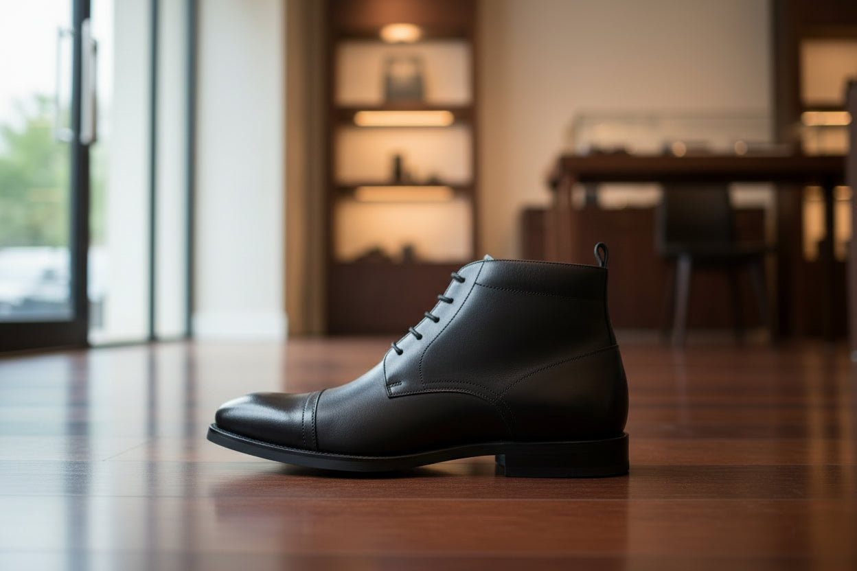 PEMIUM BLACK LEATHER BOOT WITH LACE UP HIGH POLISHED 