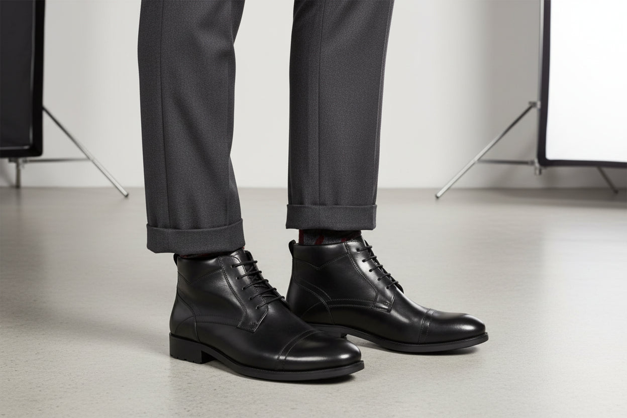 HIGH POLISHED PREMIUM LEATHER LACE UP BOOT