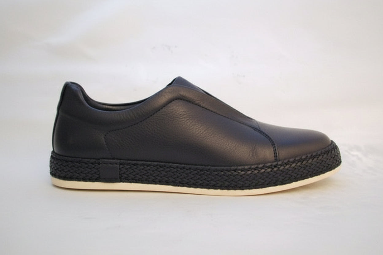 BLACK SOFT LATHR TRAINER WITH EVA WHITE SLIM SOLE 