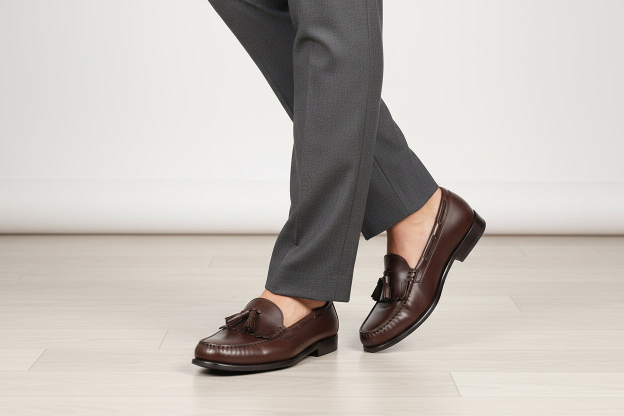 LEATHER DARK BROWN TASSELED LOATHER 