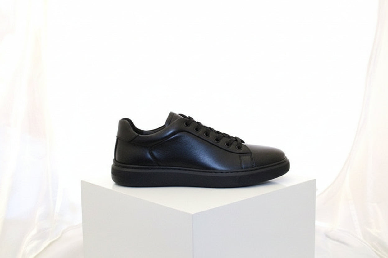 PEMIUM LEATHER SNEAKER /TRAINER BLACK LACE UP EXTRA INNER COMFORT