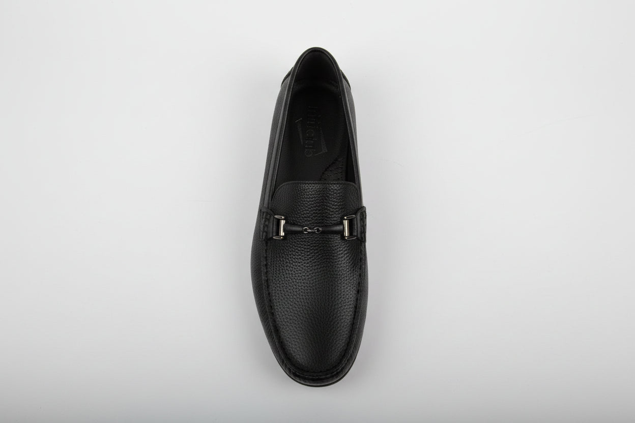 BLACK LEATHER SOFT SLIP ON WITH WEDGE FLAT FORM  EXRA INNER CUMFORT AND UNIQUE HORSE BIT BAR 