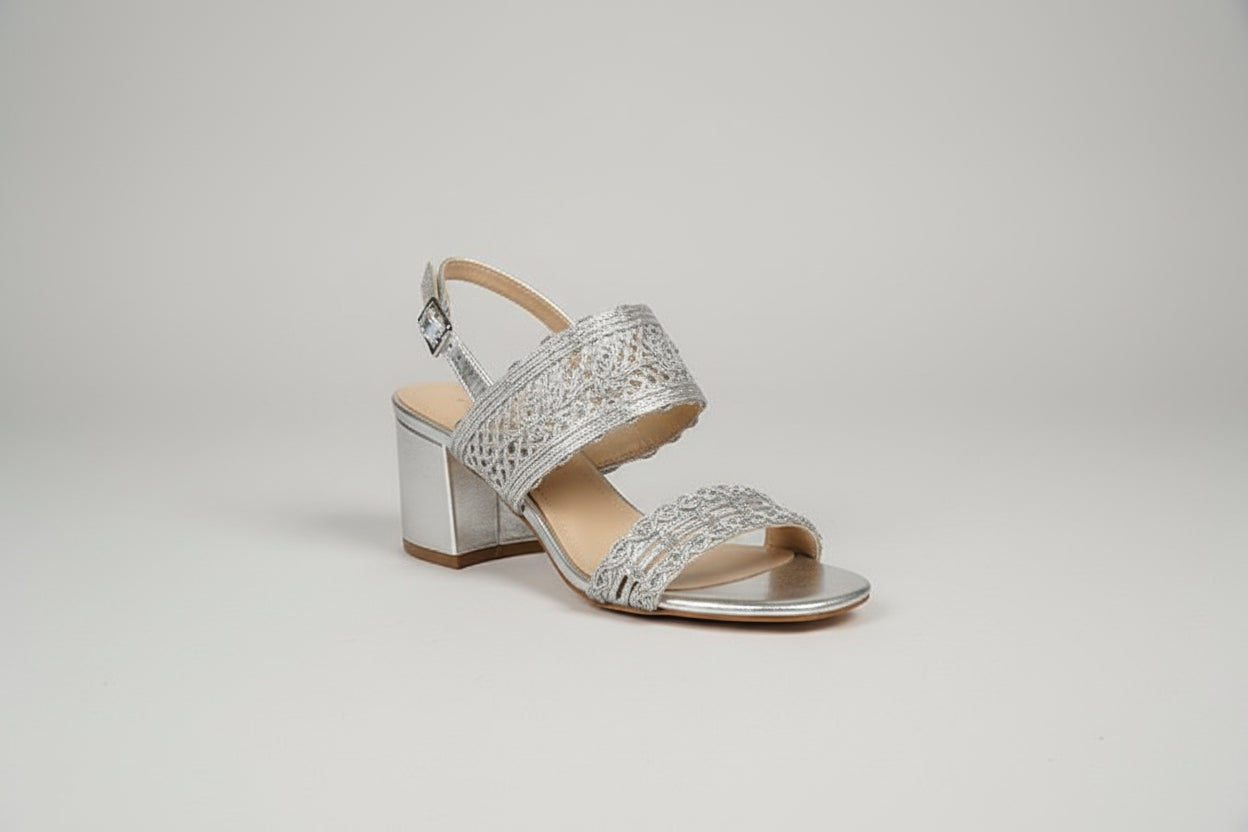 SILVER MESHBLOCK HEEL SLING BACK SANDAL